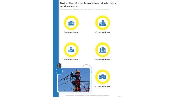 Major Clients For Professional Electrical Contract Services Tender One Pager Sample Example Document Major Clients For Professional Electrical Contract Services Tender One Pager Sample Example Document
