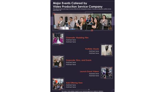 Major Events Catered By Video Production Service Company One Pager Sample Example Document Major Events Catered By Video Production Service Company One Pager Sample Example Document