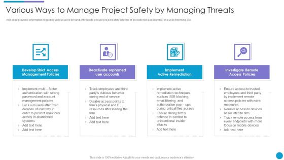 Major Techniques For Project Safety IT Various Ways To Manage Project Safety By Managing Threats Professional PDF Major Techniques For Project Safety IT Various Ways To Manage Project Safety By Managing Threats Professional PDF
