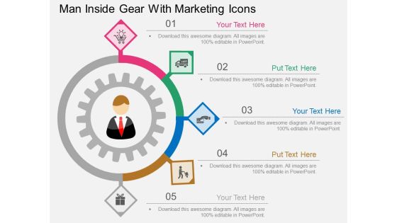 Man Inside Gear With Marketing Icons Powerpoint Template Man Inside Gear With Marketing Icons Powerpoint Template