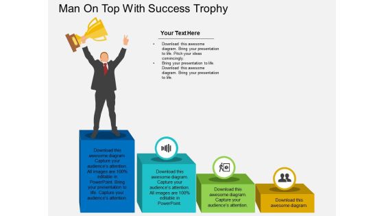 Man On Top With Success Trophy Powerpoint Template Man On Top With Success Trophy Powerpoint Template