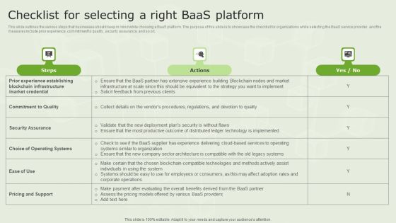 Managed Blockchain Service Checklist For Selecting A Right Baas Platform Infographics PDF