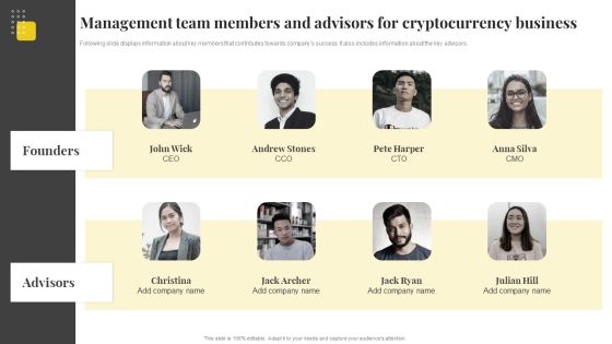 Management Team Members And Advisors For Cryptocurrency Business Microsoft PDF Management Team Members And Advisors For Cryptocurrency Business Microsoft PDF