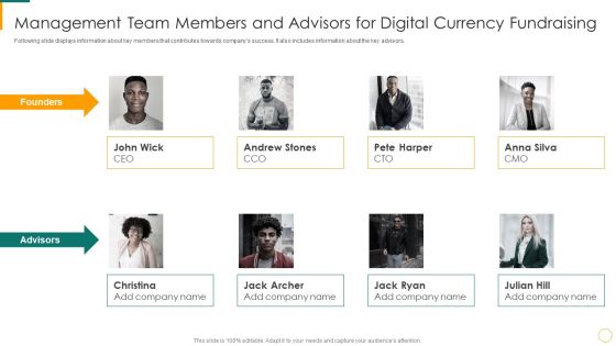 Management Team Members And Advisors For Digital Currency Fundraising Ppt Design Ideas PDF
