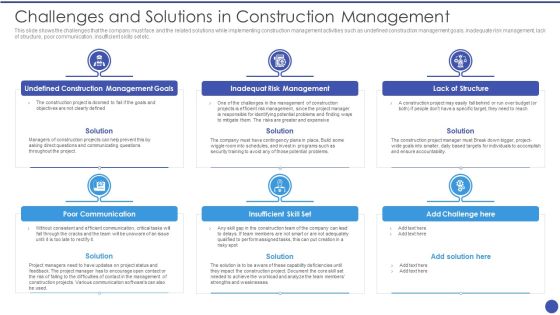 Management Techniques Challenges And Solutions In Construction Management Icons PDF Management Techniques Challenges And Solutions In Construction Management Icons PDF