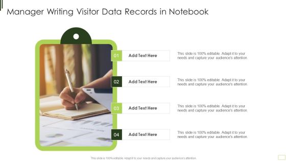 Manager Writing Visitor Data Records In Notebook Pictures PDF