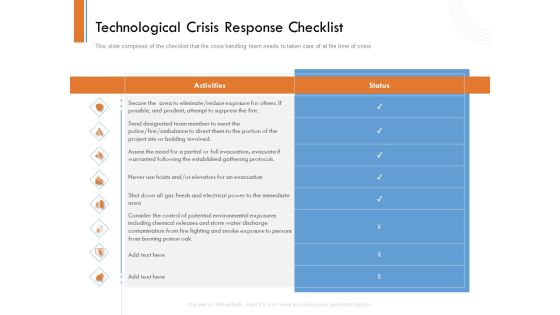 Managing Companys Online Presence Technological Crisis Response Checklist Ideas PDF