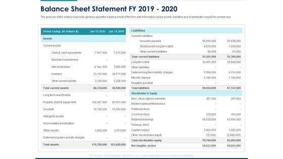 Managing Organization Finance Balance Sheet Statement FY 2019 2020 Ppt File Elements PDF Managing Organization Finance Balance Sheet Statement FY 2019 2020 Ppt File Elements PDF