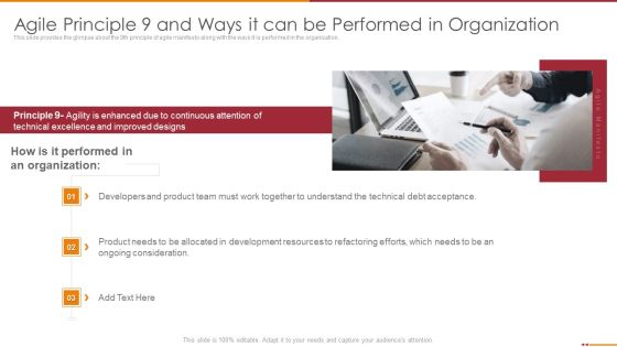Manifesto For Agile Software Development Agile Principle 9 And Ways It Can Be Performed In Organization Topics PDF