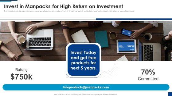 Manpacks Fundraising Elevator Pitch Deck Invest In Manpacks For High Return On Investment Portrait PDF
