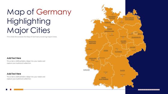 Map Of Germany Highlighting Major Cities PowerPoint Presentation PPT Template PDF