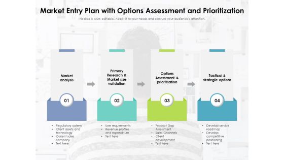 Market Entry Plan With Options Assessment And Prioritization Ppt PowerPoint Presentation Visual Aids Show PDF