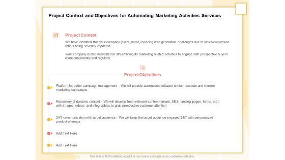 Marketing Automation Project Context And Objectives For Automating Marketing Activities Services Demonstration PDF