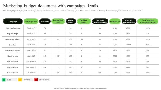 Marketing Budget Document With Campaign Details Summary PDF Marketing Budget Document With Campaign Details Summary PDF