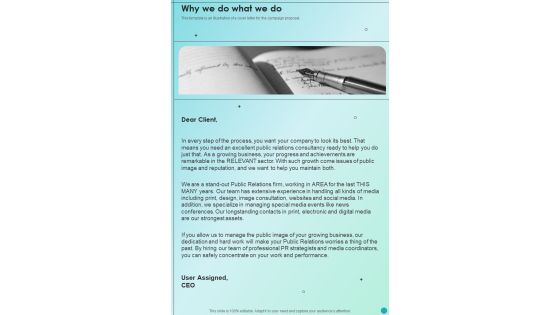 Marketing Campaign Proposal For Brand Awareness Why We Do What We Do One Pager Sample Example Document Marketing Campaign Proposal For Brand Awareness Why We Do What We Do One Pager Sample Example Document