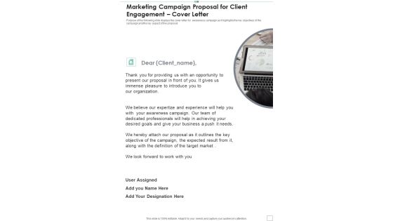 Marketing Campaign Proposal For Client Engagement Cover Letter One Pager Sample Example Document Marketing Campaign Proposal For Client Engagement Cover Letter One Pager Sample Example Document