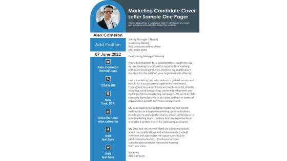 Marketing Candidate Cover Letter Sample One Pager PDF Document PPT Template Marketing Candidate Cover Letter Sample One Pager PDF Document PPT Template