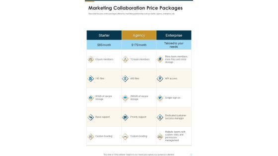 Marketing Collaboration Price Packages One Pager Sample Example Document Marketing Collaboration Price Packages One Pager Sample Example Document