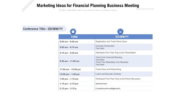 Marketing Ideas For Financial Planning Business Meeting Ppt PowerPoint Presentation Gallery Smartart PDF Marketing Ideas For Financial Planning Business Meeting Ppt PowerPoint Presentation Gallery Smartart PDF