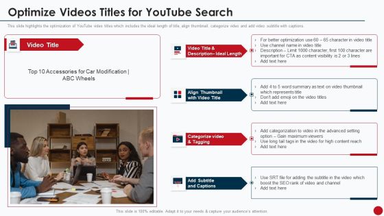 Marketing Manual For Product Promotion On Youtube Channel Optimize Videos Titles For Youtube Search Portrait PDF
