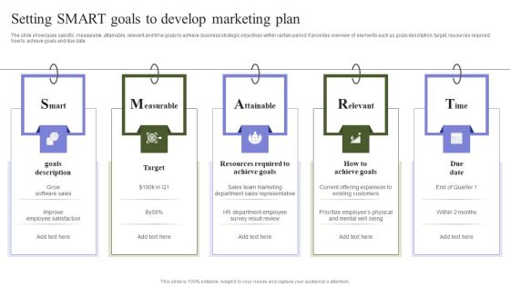 Marketing Mix Strategy Handbook Setting SMART Goals To Develop Marketing Plan Download PDF