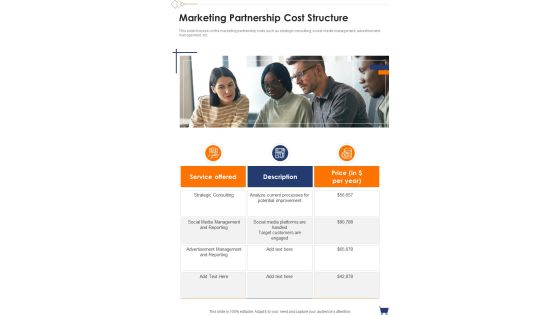 Marketing Partnership Cost Structure One Pager Sample Example Document Marketing Partnership Cost Structure One Pager Sample Example Document