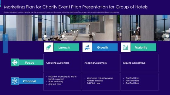 Marketing Plan For Charity Event Pitch Presentation For Group Of Hotels Template PDF Marketing Plan For Charity Event Pitch Presentation For Group Of Hotels Template PDF