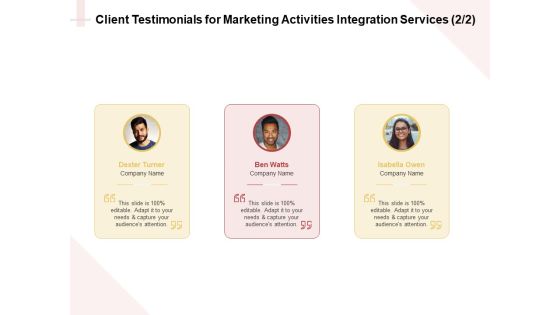 Marketing Strategy Client Testimonials For Marketing Activities Integration Services Capture Formats PDF Marketing Strategy Client Testimonials For Marketing Activities Integration Services Capture Formats PDF