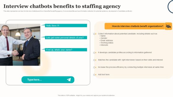 Marketing Strategy For A Recruitment Company Interview Chatbots Benefits To Staffing Agency Diagrams PDF