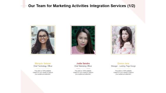 Marketing Strategy Our Team For Marketing Activities Integration Services Introduction PDF Marketing Strategy Our Team For Marketing Activities Integration Services Introduction PDF