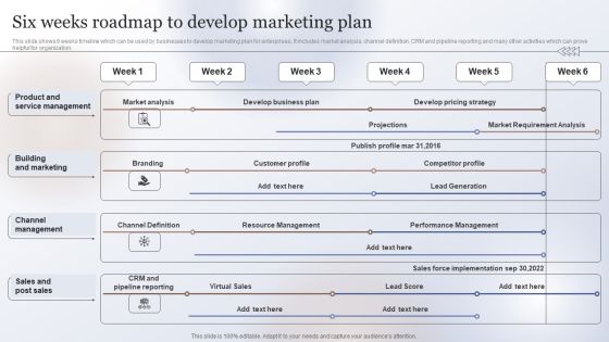 Marketing Strategy To Enhance Six Weeks Roadmap To Develop Marketing Plan Themes PDF Marketing Strategy To Enhance Six Weeks Roadmap To Develop Marketing Plan Themes PDF