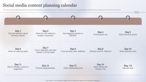 Marketing Strategy To Enhance Social Media Content Planning Calendar Pictures PDF Marketing Strategy To Enhance Social Media Content Planning Calendar Pictures PDF