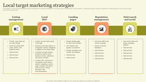 Marketing Techniques For Increasing Target Audience Local Target Marketing Strategies Template PDF Marketing Techniques For Increasing Target Audience Local Target Marketing Strategies Template PDF