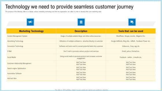 Marketing Technology Stack Technology We Need To Provide Seamless Customer Journey Infographics PDF