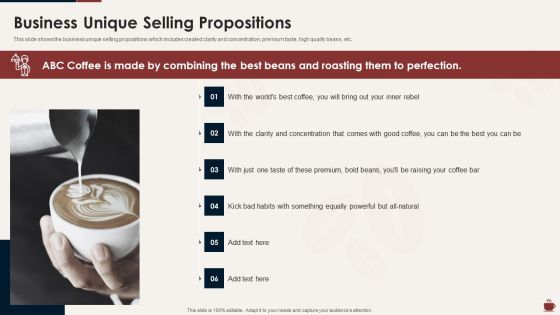 Master Plan For Opening Bistro Business Unique Selling Propositions Slides PDF Master Plan For Opening Bistro Business Unique Selling Propositions Slides PDF