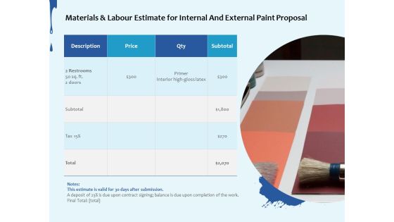 Materials And Labour Estimate For Internal And External Paint Proposal Subtotal Ppt Styles Designs Download PDF Materials And Labour Estimate For Internal And External Paint Proposal Subtotal Ppt Styles Designs Download PDF
