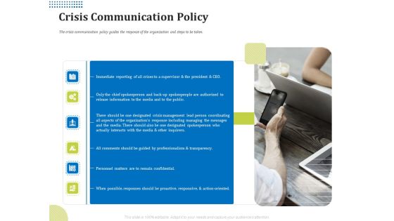 Means Of Communication During Disaster Management Crisis Communication Policy Ppt Icon Maker PDF