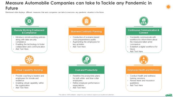Measure Automobile Companies Can Take To Tackle Any Pandemic In Future Insurance Ppt Outline Rules PDF Measure Automobile Companies Can Take To Tackle Any Pandemic In Future Insurance Ppt Outline Rules PDF