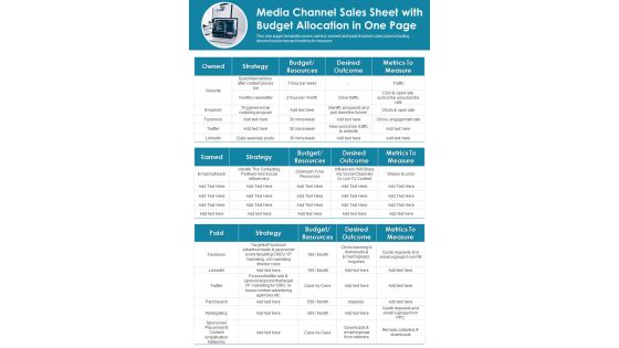 Media Channel Sales Sheet With Budget Allocation In One Page PDF Document PPT Template Media Channel Sales Sheet With Budget Allocation In One Page PDF Document PPT Template