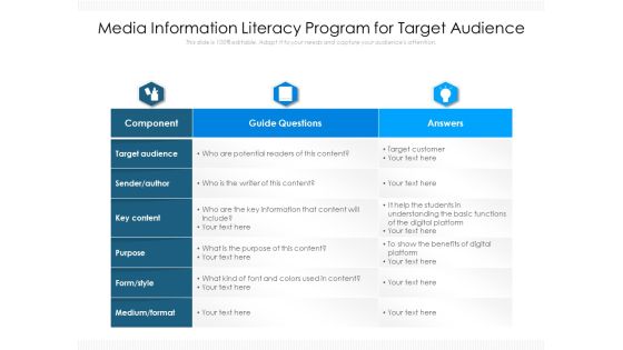 Media Information Literacy Program For Target Audience Ppt PowerPoint Presentation Summary Visuals PDF Media Information Literacy Program For Target Audience Ppt PowerPoint Presentation Summary Visuals PDF