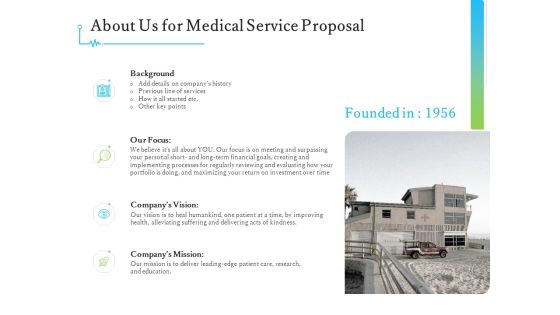 Medical And Healthcare Related About Us For Medical Service Proposal Ppt Infographic Template Example Topics PDF