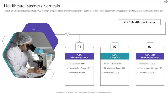 Medical Care Company Overview Healthcare Business Verticals Slides PDF