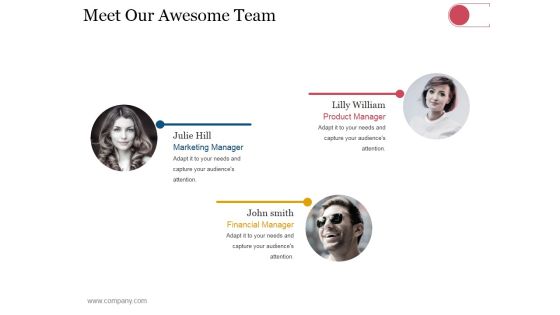 Meet Our Awesome Team Ppt PowerPoint Presentation Inspiration Master Slide Meet Our Awesome Team Ppt PowerPoint Presentation Inspiration Master Slide