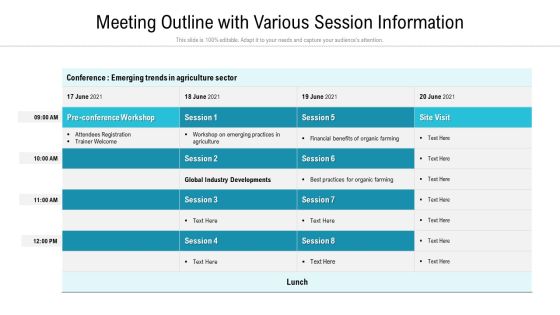 Meeting Outline With Various Session Information Ppt PowerPoint Presentation Outline Vector PDF Meeting Outline With Various Session Information Ppt PowerPoint Presentation Outline Vector PDF