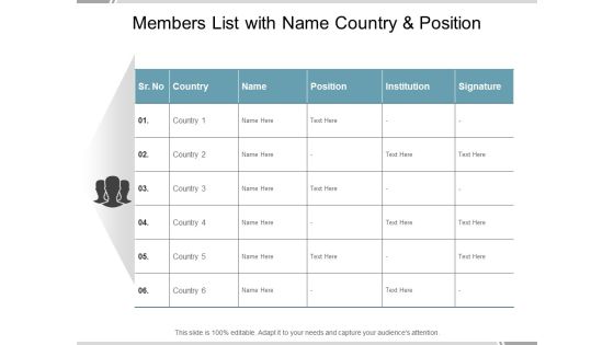 Members List With Name Country And Position Ppt Powerpoint Presentation Slides Images