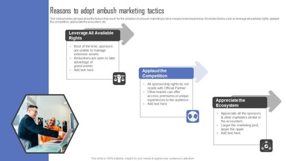 Methods For Implementing Ambush Advertising Campaigns Reasons To Adopt Ambush Marketing Tactics Slides PDF Methods For Implementing Ambush Advertising Campaigns Reasons To Adopt Ambush Marketing Tactics Slides PDF