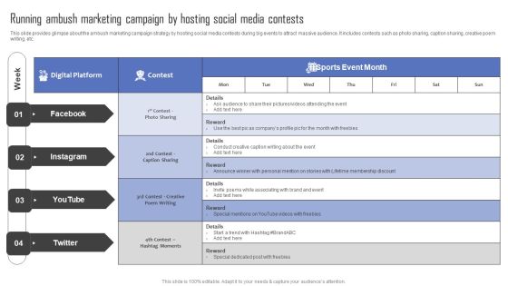 Methods For Implementing Ambush Advertising Campaigns Running Ambush Marketing Campaign By Hosting Brochure PDF