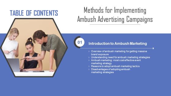 Methods For Implementing Ambush Advertising Campaigns Tables Of Content Inspiration PDF Methods For Implementing Ambush Advertising Campaigns Tables Of Content Inspiration PDF