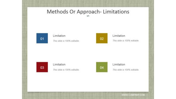 Methods Or Approach Limitations Ppt PowerPoint Presentation Infographic Template Visual Aids Methods Or Approach Limitations Ppt PowerPoint Presentation Infographic Template Visual Aids