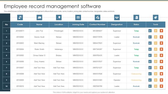 Methods To Optimize HR Operations Employee Record Management Software Icons PDF